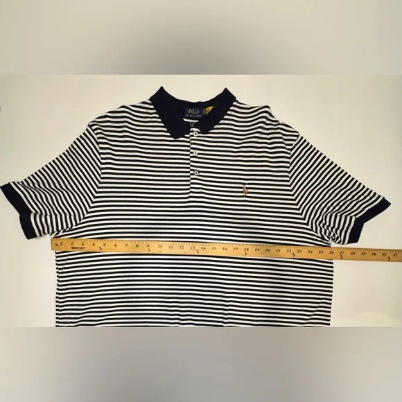 Polo Ralph Lauren Classic Fit Soft Cotton Polo Shirt XXL Navy/White Striped EUC - Picture 11 of 13